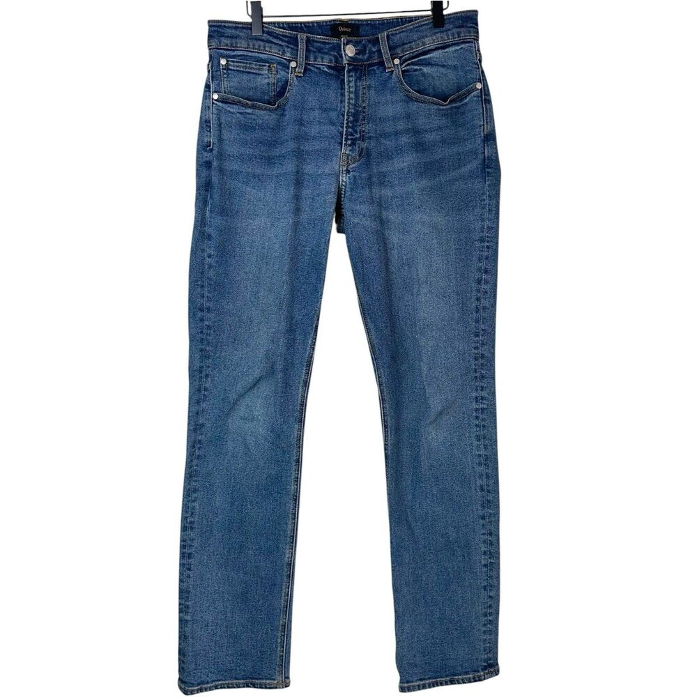 Quince Mens Jeans 32x32 Comfort Stretch Relaxed Straight Medium Wash Denim Organ